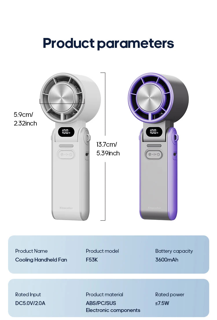 Gadgit Co™ Handheld Fan | Ice-Cool Technology, 100-Speed, 3600mAh, USB Rechargeable