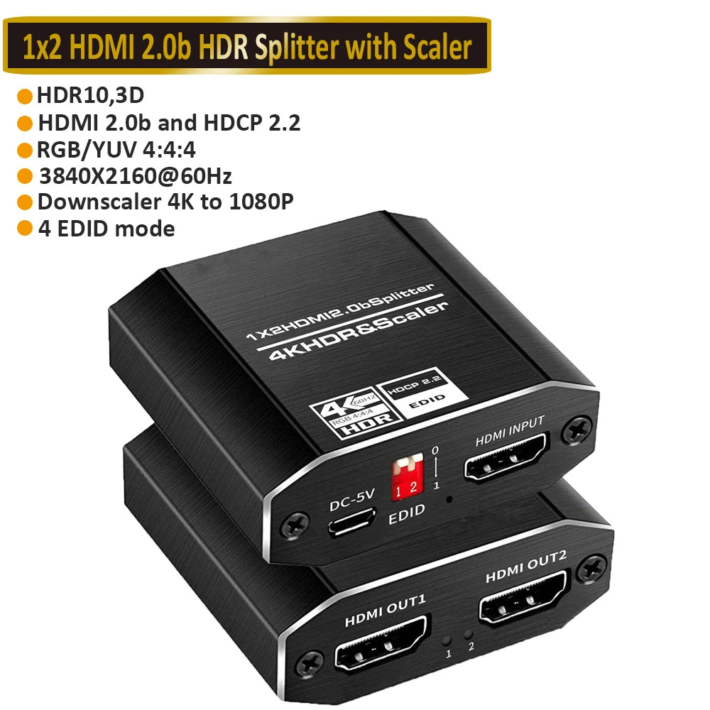 SplitHub Pro™ – 4K UHD HDMI 2.0 1x2 Splitter