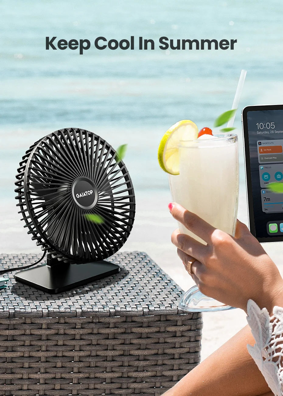 GAIATOP Desk Fan Portable USB Fan 90° Adjustable. Mute 3 Speed Adjustment