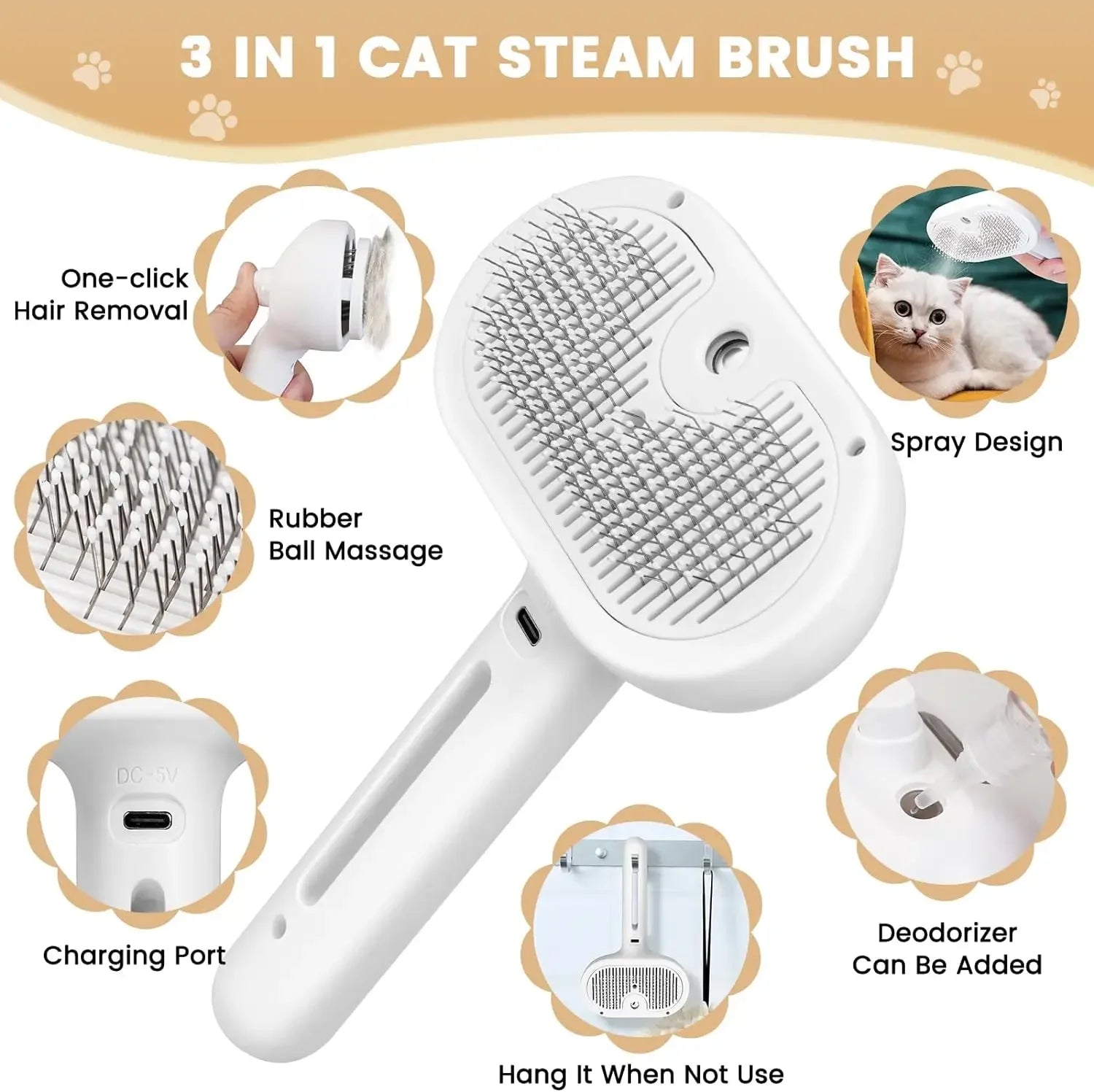 SteamGroom Pro™ – 2-in-1 Pet Steam Brush