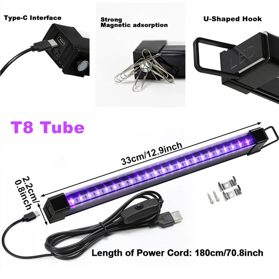 Gadgit Co UV Blacklight Tube | 395nm, 6W USB, T5 or T8 with Magnetic Mount