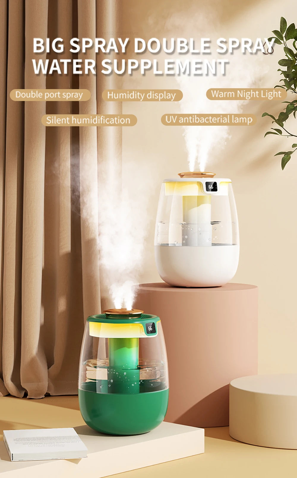 Gadgit Co 1.3L Large Capacity Dual Spray Desktop Humidifier | 20hr Runtime, Night Light