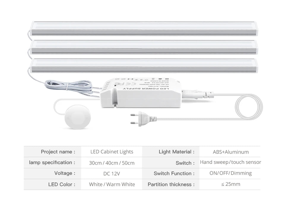 Gadgit Co Touch Sensor Dimmable LED Cabinet Bar Light | Aluminum, No-Hole, 50,000hr