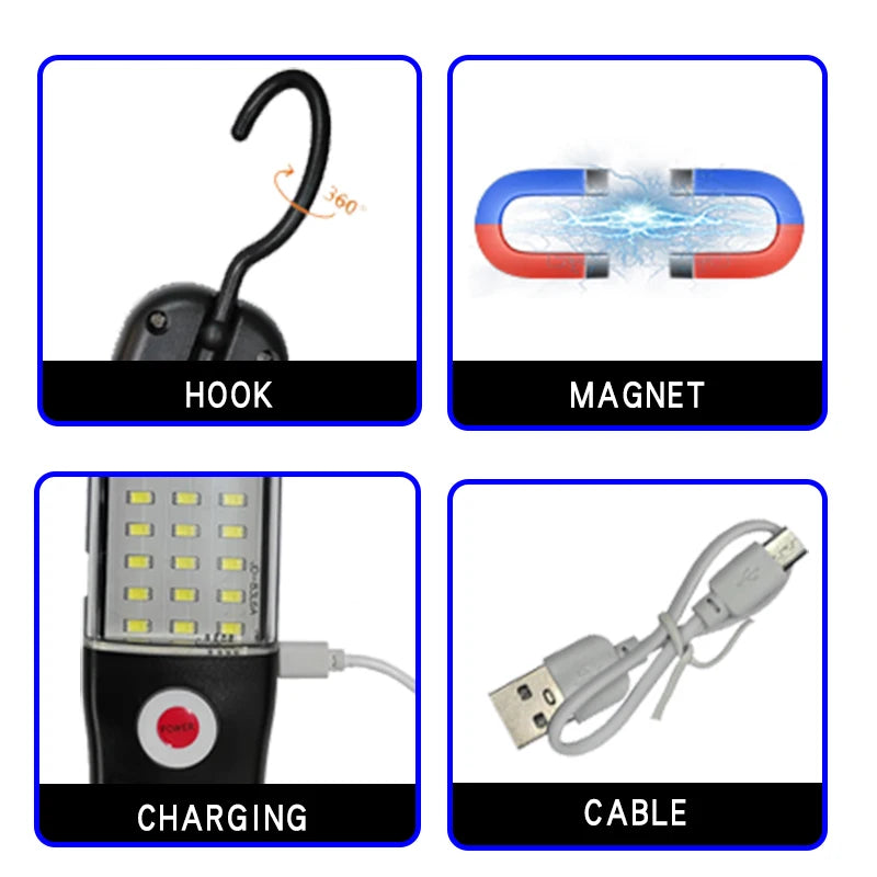 Gadgit Co Portable Magnetic LED Work Light | USB Rechargeable, 48 LEDs, 8hr Battery