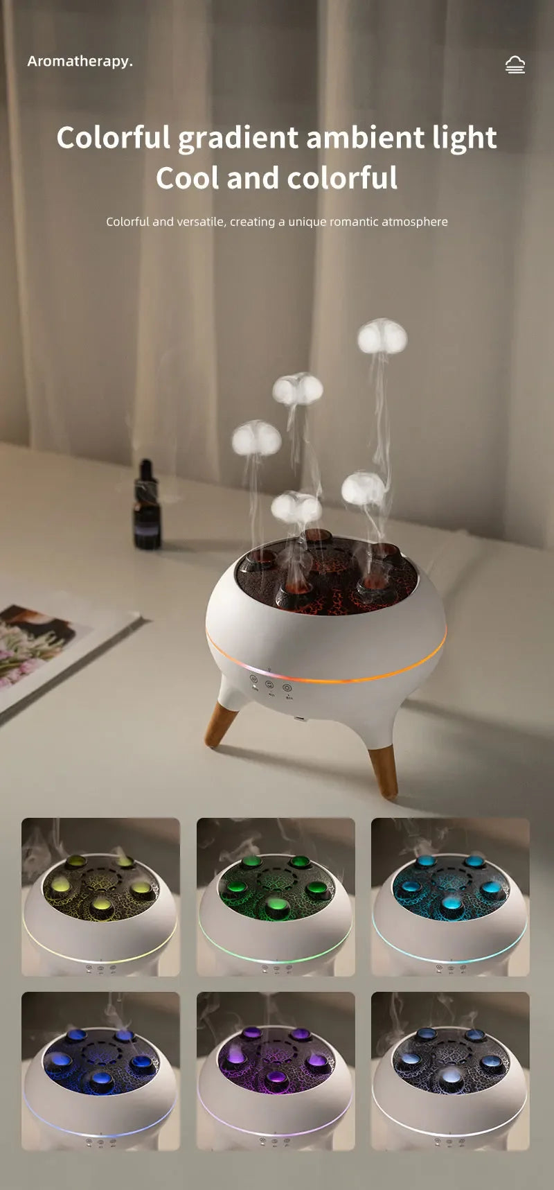 Gadgit Co Jellyfish Ultrasonic Humidifier & Aroma Diffuser | 250ml, 7 Colours, Remote