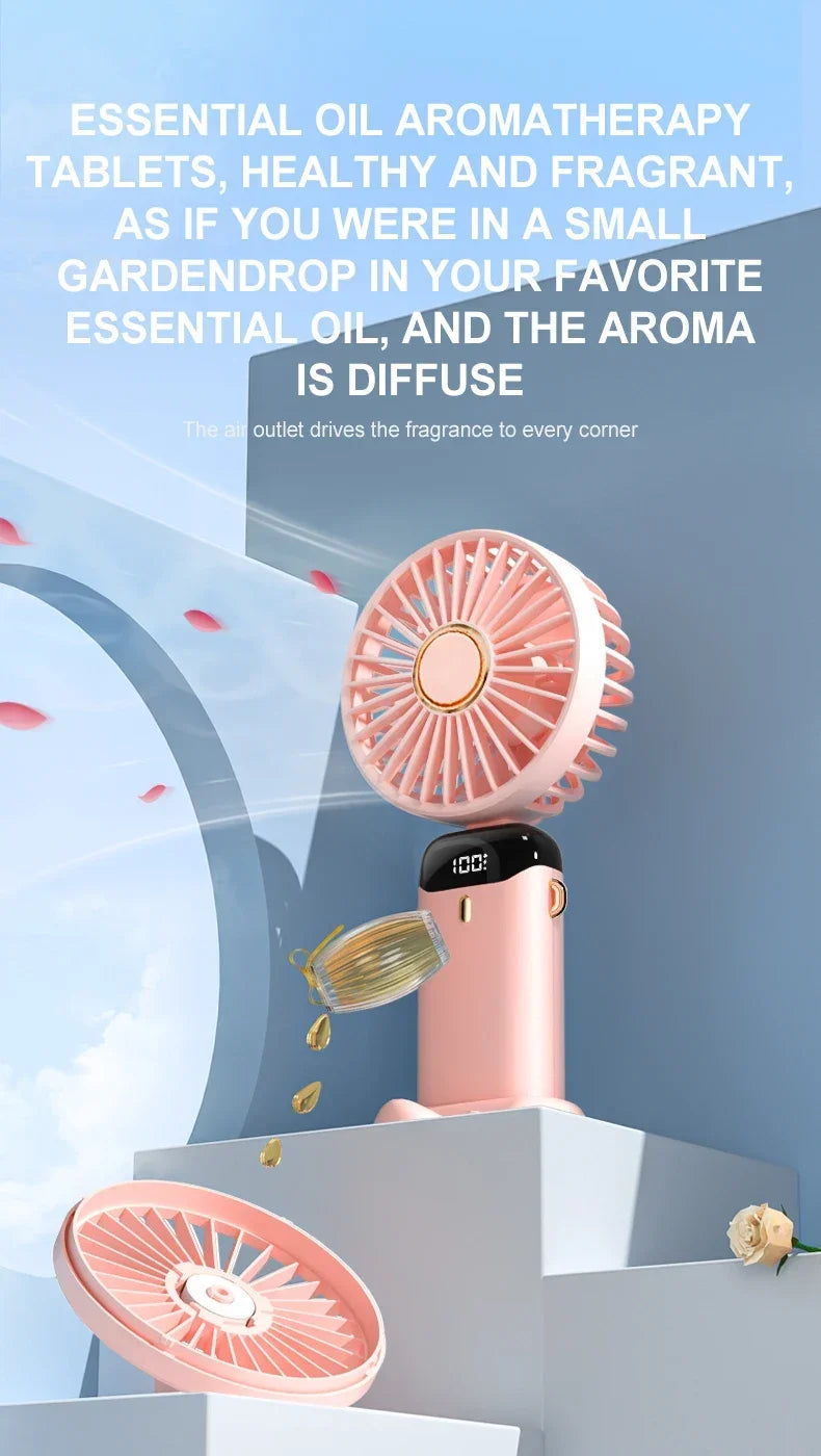 Handheld Mini Fan Foldable Portable Neck Hanging Fans 5 Speed USB Rechargeable.