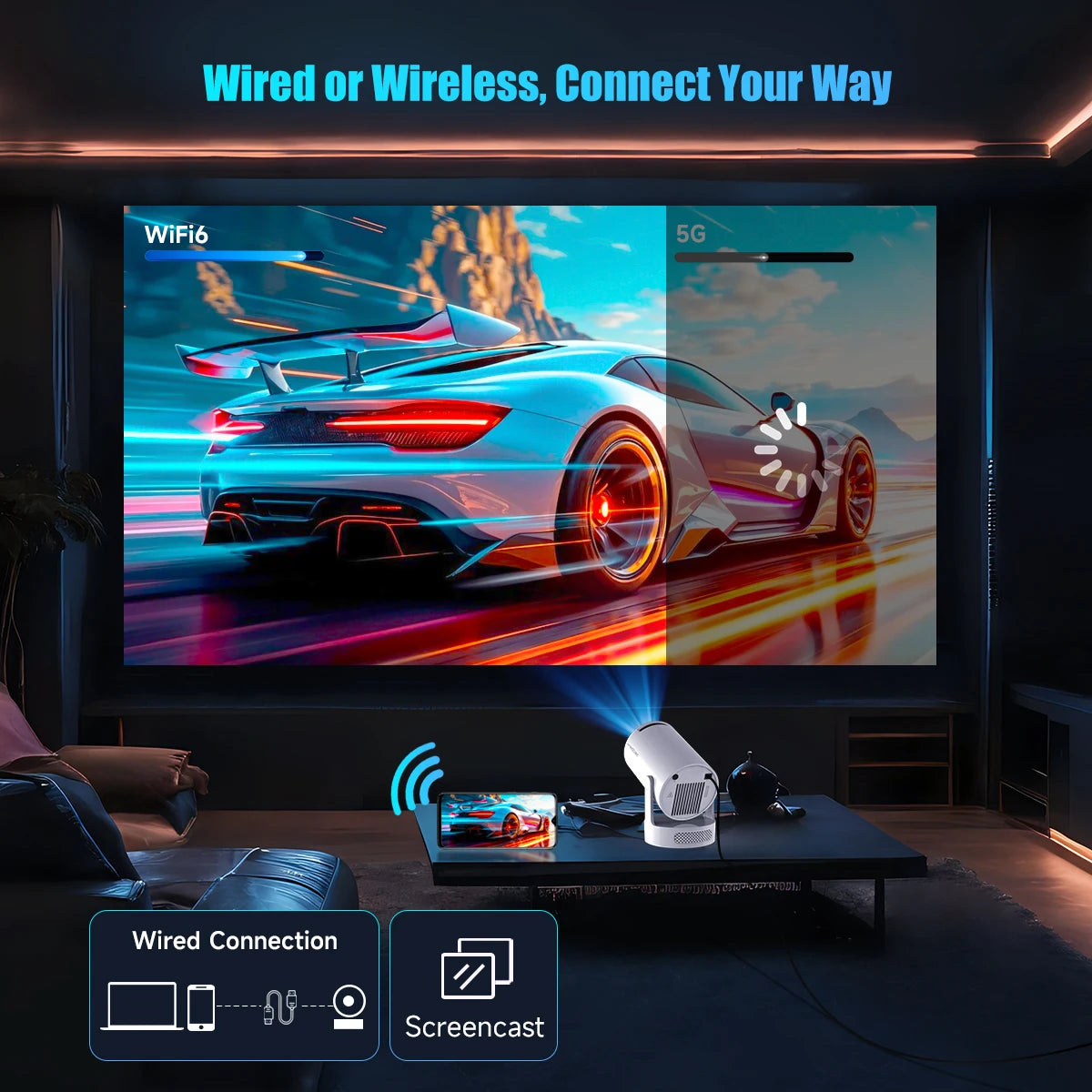 Gadgit Co™ – Smart Mini Portable Projector (Android 14 | WiFi | 180° Rotation)
