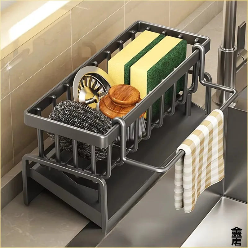 Gadgit Co Tap-Mounted Spice Shelf & Sink Organizer | No Drilling, Drainage Rack