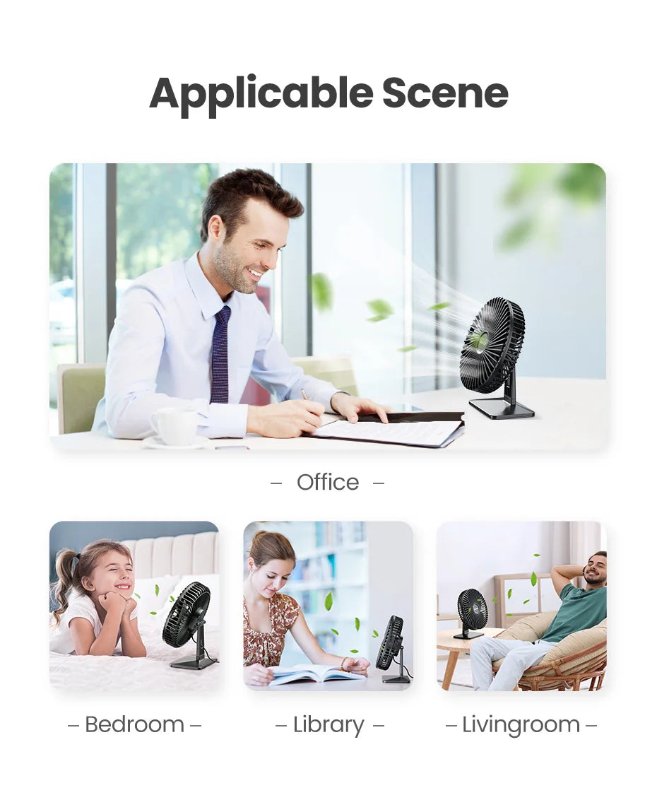 GAIATOP Desk Fan Portable USB Fan 90° Adjustable. Mute 3 Speed Adjustment