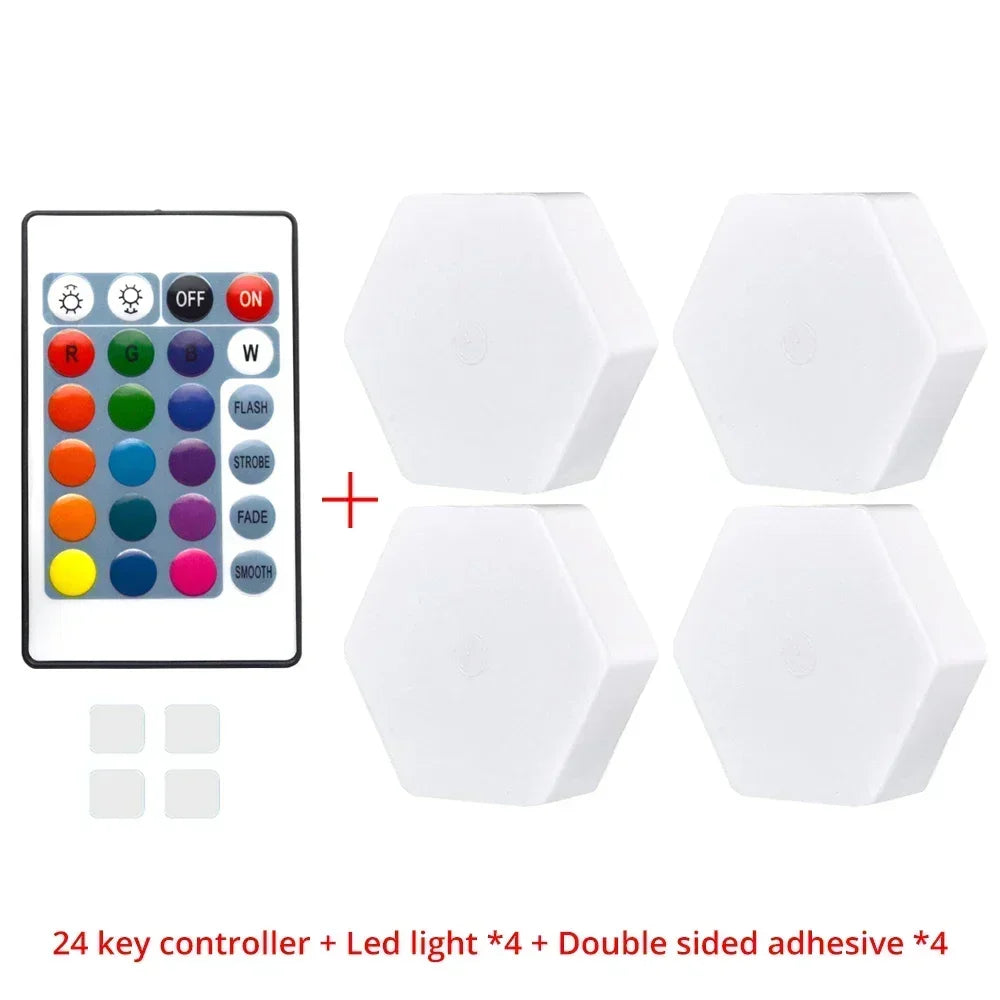 Gadgit Co RGB Hexagon Wall Lamp | Modular, Touch & Remote, No-Hole, 50,000hr