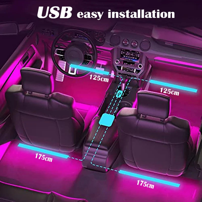 Gadgit Co RGB Car Interior LED Light Strip | Bluetooth APP, Music Sync, IP65, 48 LEDs