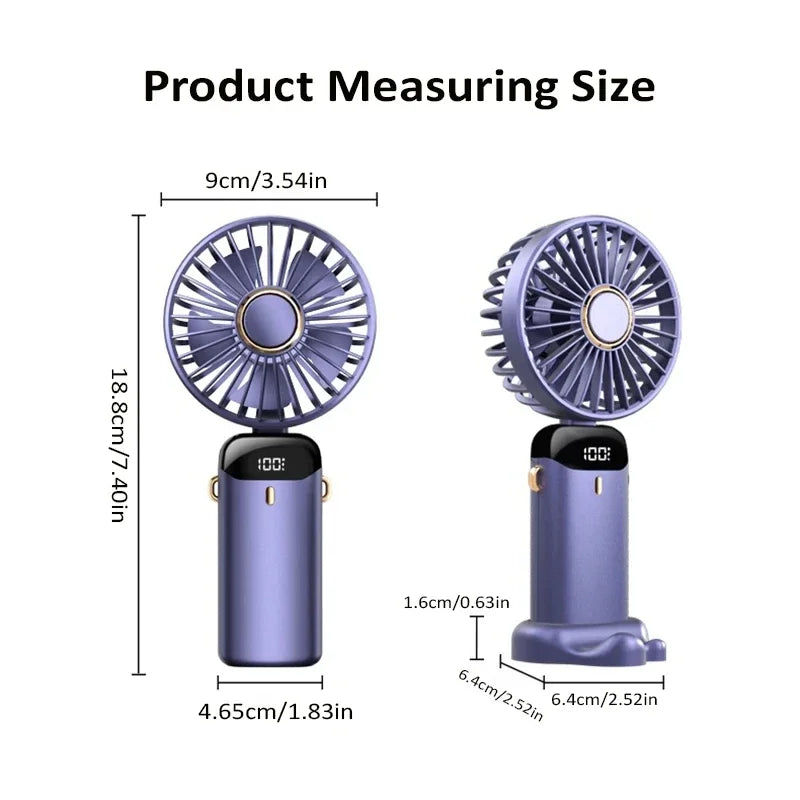 Handheld Mini Fan Foldable Portable Neck Hanging Fans 5 Speed USB Rechargeable.