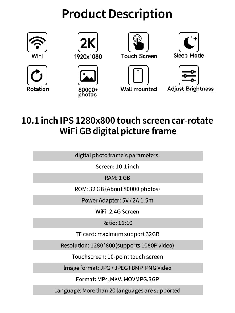 Gadgit Co™ – 10.1" WiFi Digital Photo Frame | 32GB | IPS HD Touchscreen | Frameo App