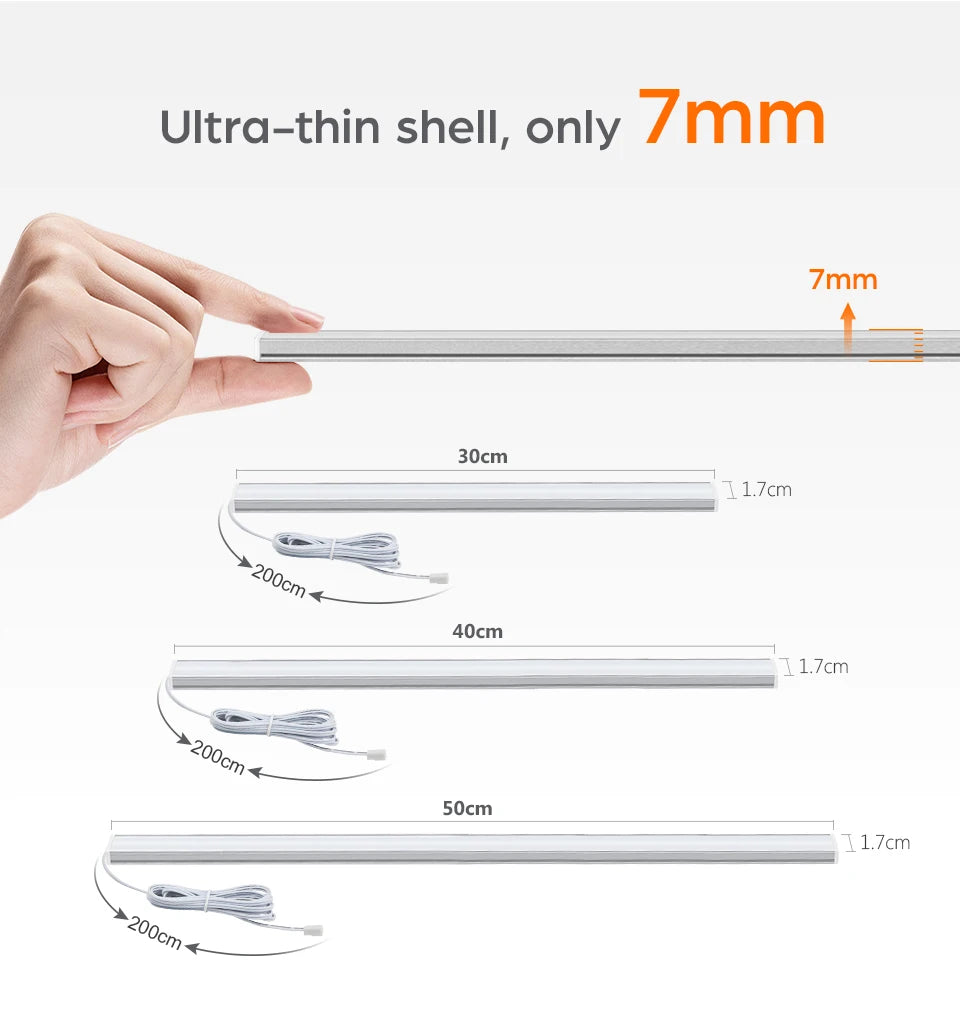 Gadgit Co Touch Sensor Dimmable LED Cabinet Bar Light | Aluminum, No-Hole, 50,000hr