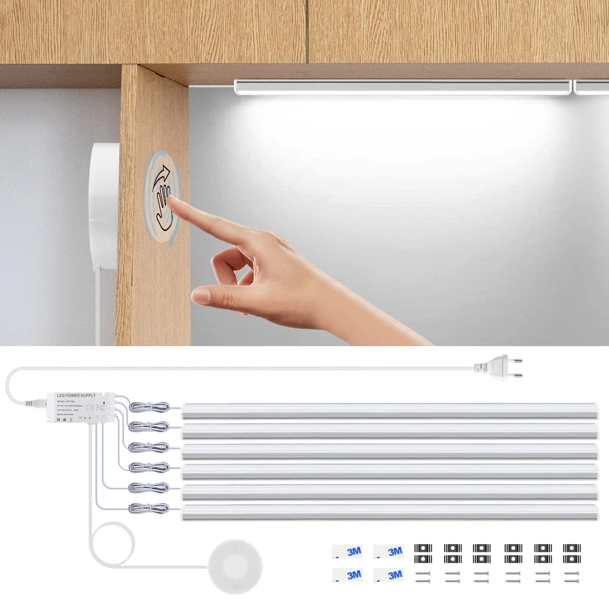 Gadgit Co Touch Sensor Dimmable LED Cabinet Bar Light | Aluminum, No-Hole, 50,000hr