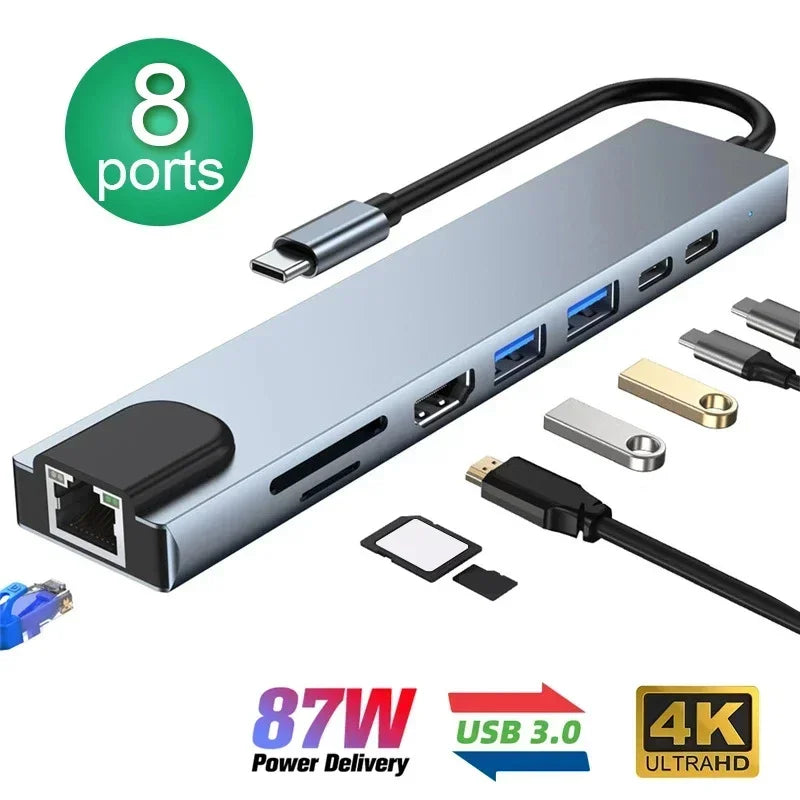 Gadgit Co™ – 8-in-1 USB-C Multiport Hub | 4K HDMI, RJ45, PD, SD/TF