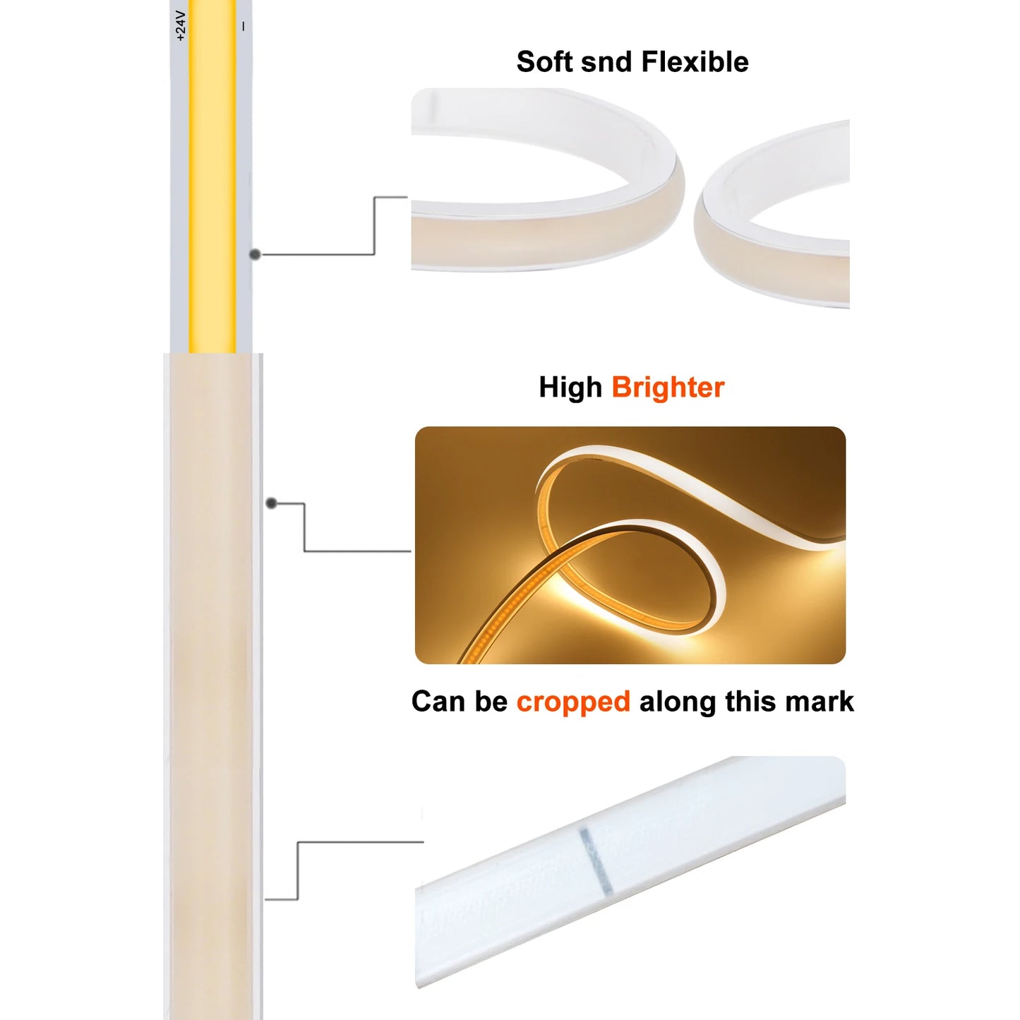 Gadgit Co AquaGlow™ Waterproof COB LED Strip Light | 12V & 24V, IP65/67, 0.5–20m