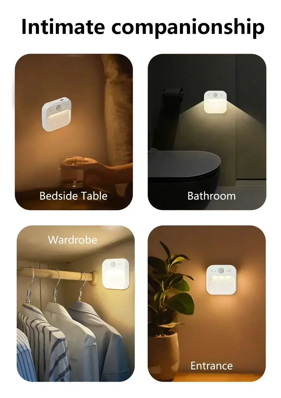 4 Pack Motion Sensor LED Night Light Rechargeable Cabinet Light For Bedroom Stairs Hallway Kitchen Closet Lights Wardrobe Lamp