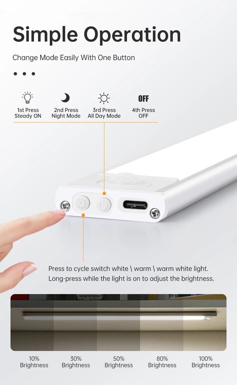 Gadgit Co LED Motion Sensor Under-Cabinet Light | 3 Colour Temps, USB, 4 Sizes