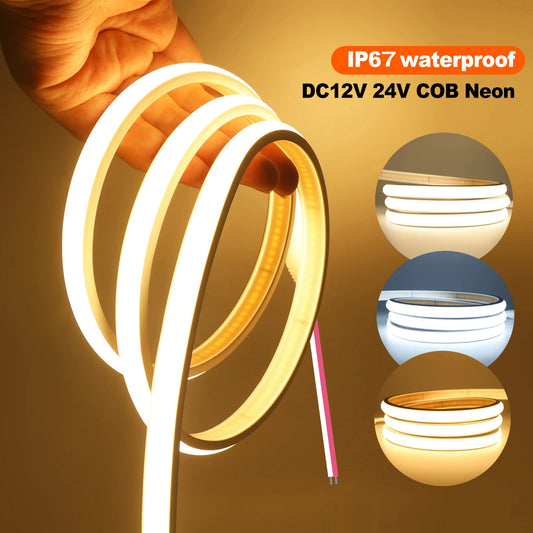 Gadgit Co AquaGlow™ Waterproof COB LED Strip Light | 12V & 24V, IP65/67, 0.5–20m