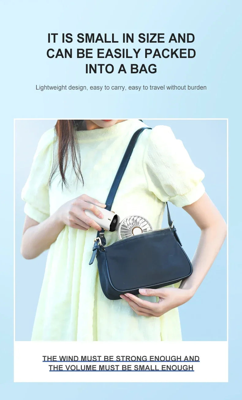 Handheld Mini Fan Foldable Portable Neck Hanging Fans 5 Speed USB Rechargeable.