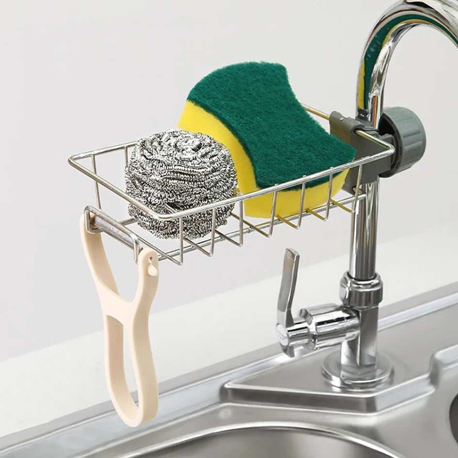 Gadgit Co Faucet Sink Caddy | Sponge, Soap & Towel Holder, No Drilling, 6 Styles