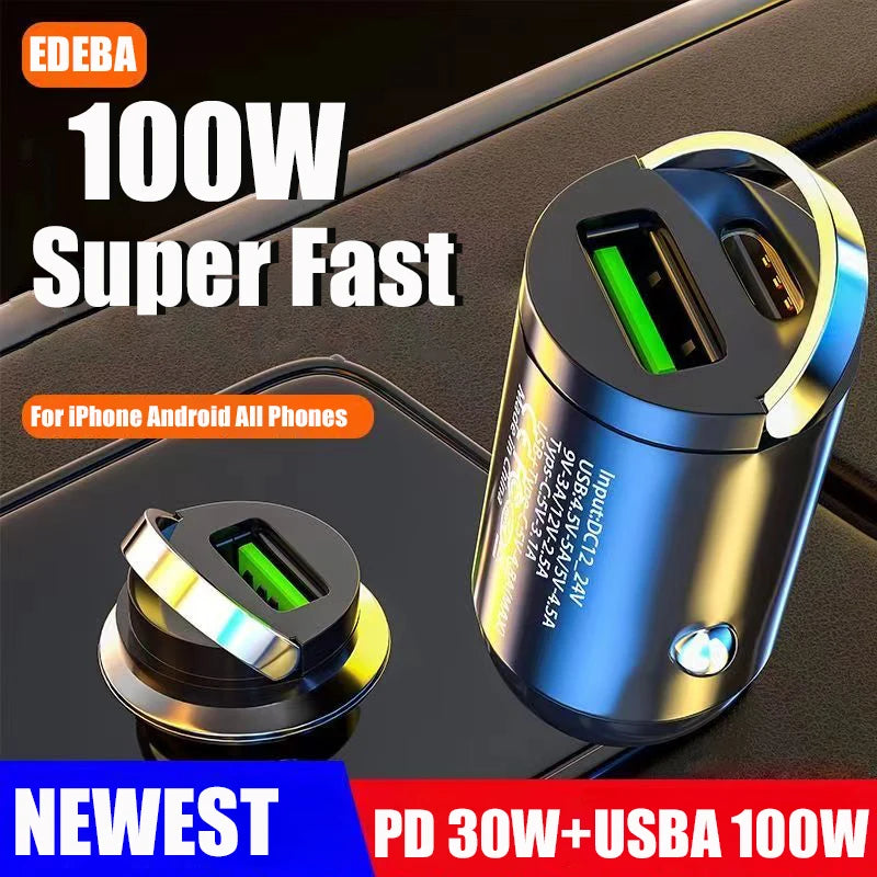 Dual Port USB-C Fast Car Charger | 100W GaN
