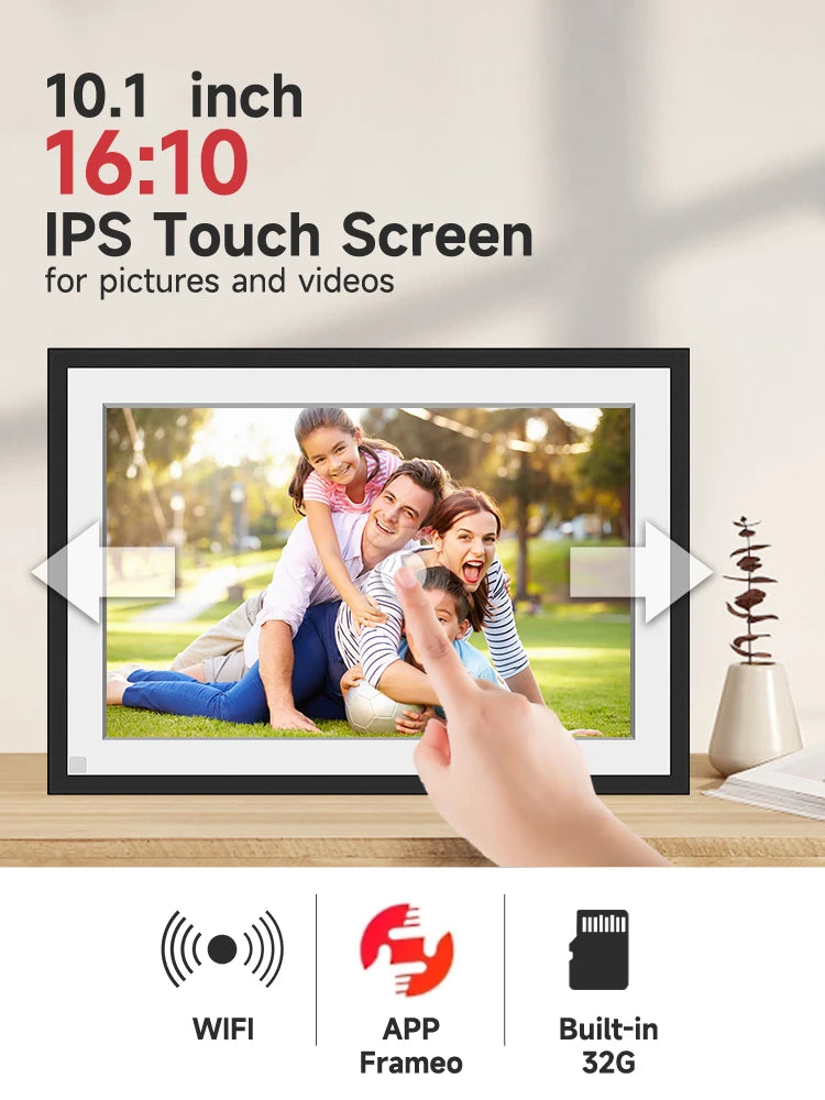 Frameo 10.1 Inch WiFi Digital Picture Frame，1280 * 800IPS HD Cloud Smart Digital Photo Frame,32GB Storage,