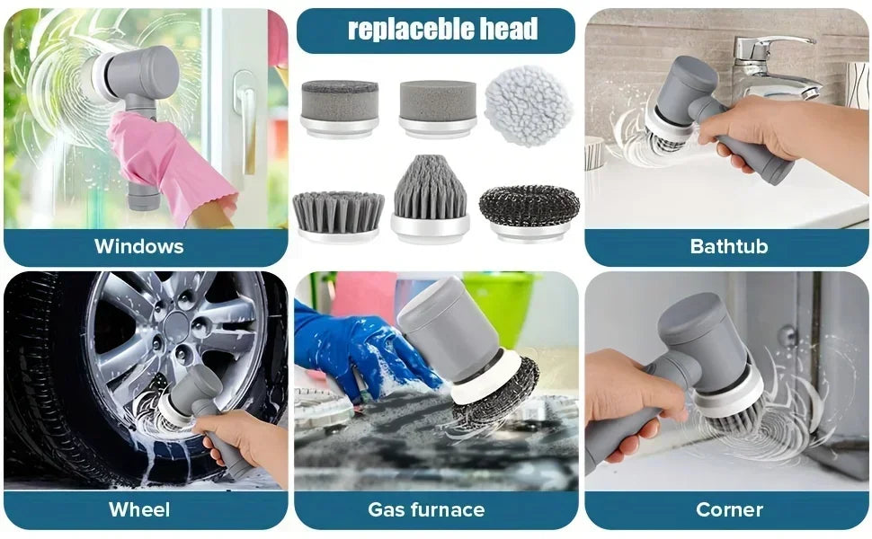 Gadgit Co Cordless Electric Spin Scrubber | 450 RPM, 5 Brush Heads, Rechargeable