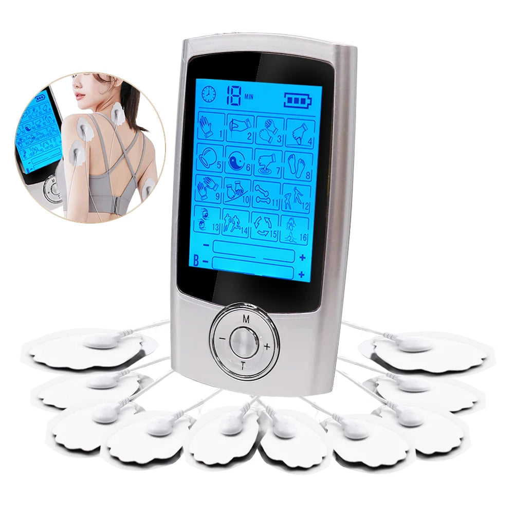 USB Charging TENS Machine EMS Muscle Stimulator Dual Channel 16 Mode Electronic Pulse Massager for Pain Relief Body Treatment