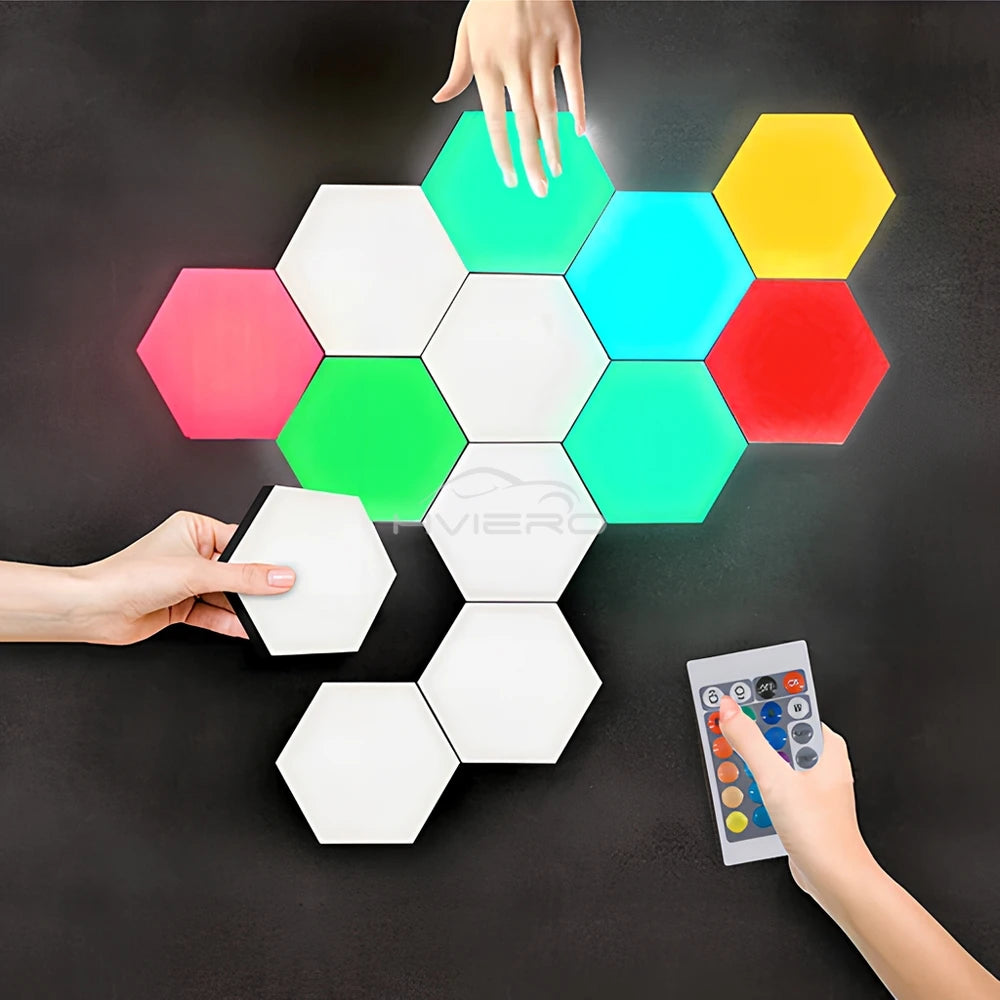 Gadgit Co RGB Hexagon Wall Lamp | Modular, Touch & Remote, No-Hole, 50,000hr