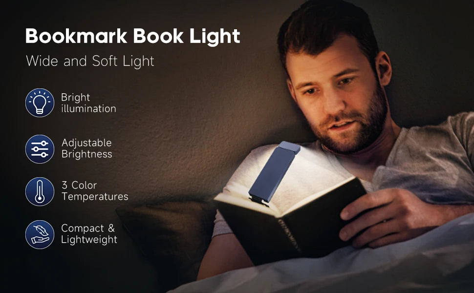 Gadgit Co Clip-On LED Reading Light | 3 Colour Temps, 80hr Battery, USB-C, Eye-Care