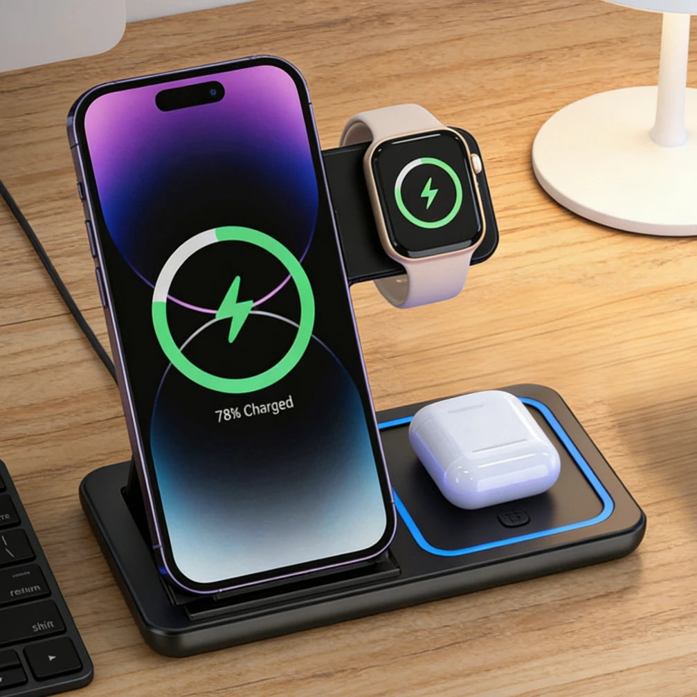 Gadgit Co™ 3-in-1 Wireless Charging Station | 15W Fast Charge, Qi Certified