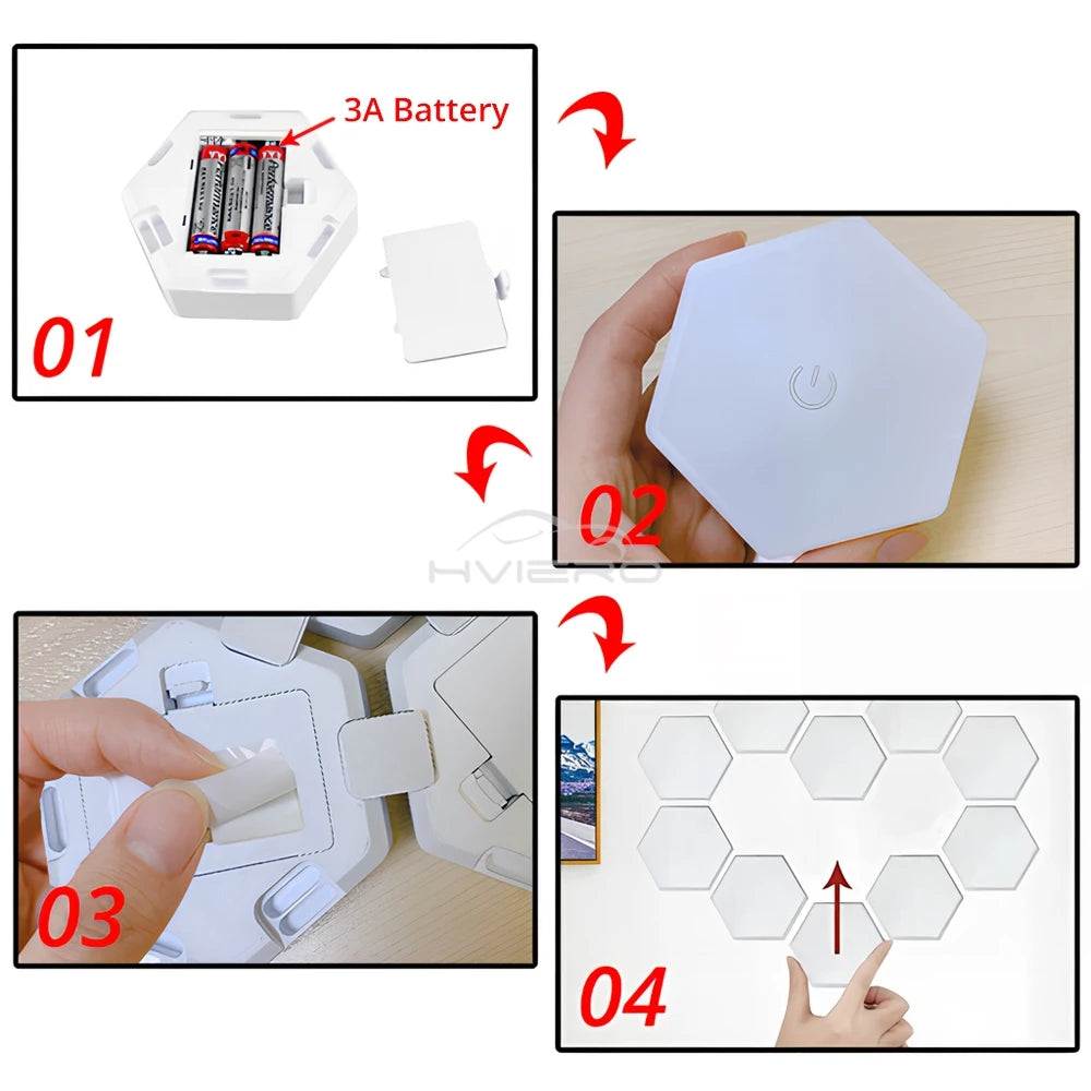 Gadgit Co RGB Hexagon Wall Lamp | Modular, Touch & Remote, No-Hole, 50,000hr