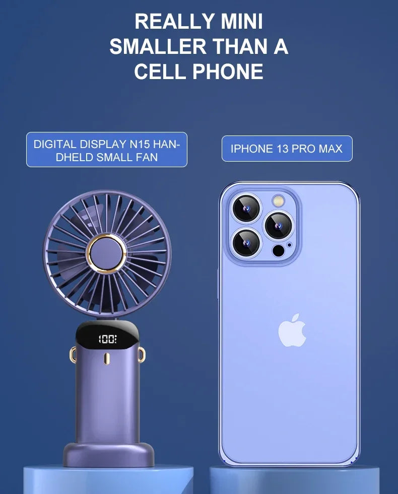 Handheld Mini Fan Foldable Portable Neck Hanging Fans 5 Speed USB Rechargeable.