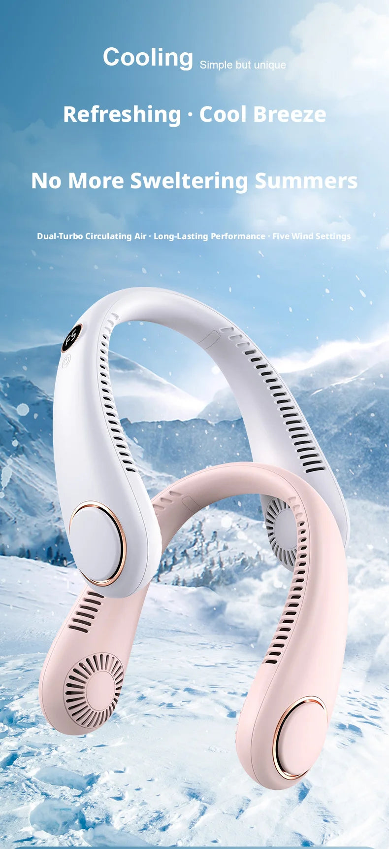 Gadgit Co Portable Bladeless Neck Fan | 5-Speed, USB Rechargeable, Hands-Free Cooling