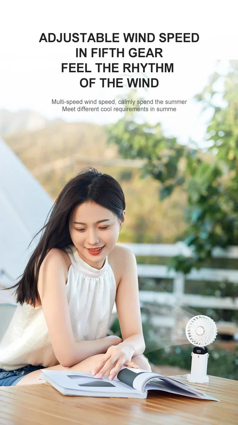 Handheld Mini Fan Foldable Portable Neck Hanging Fans 5 Speed USB Rechargeable.