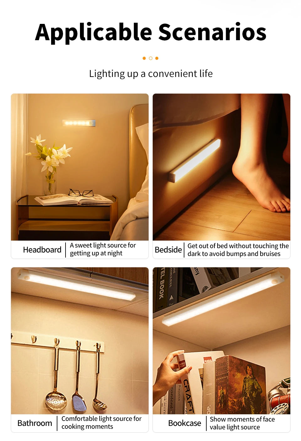 Gadgit Co PIR Motion Sensor Cabinet Light Bar | USB Rechargeable, 4 Sizes