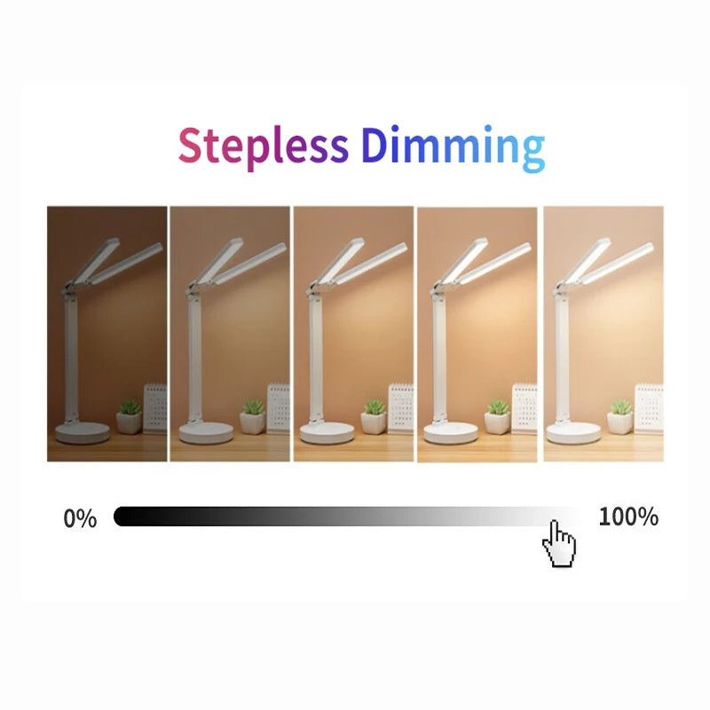Double-Headed LED Table Lamp Dimmable Desk Lamp with Calendar Clock Foldable Eye Protection Reading Night Light