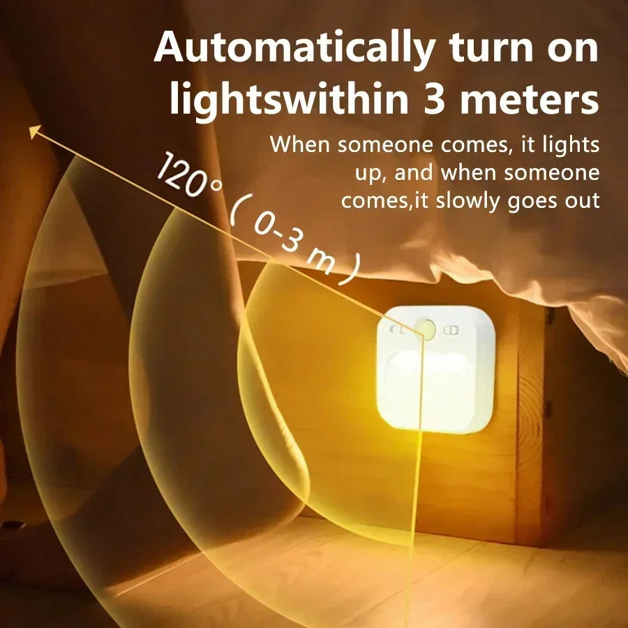 4 Pack Motion Sensor LED Night Light Rechargeable Cabinet Light For Bedroom Stairs Hallway Kitchen Closet Lights Wardrobe Lamp