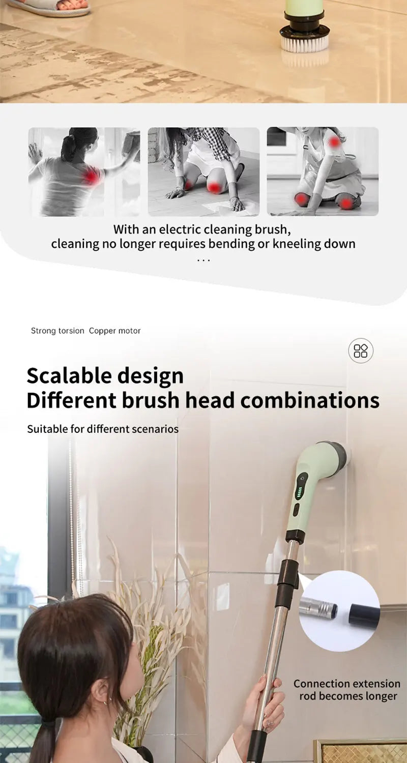 Gadgit Co™ – Electric Spin Scrubber with Extendable Handle & LED Display