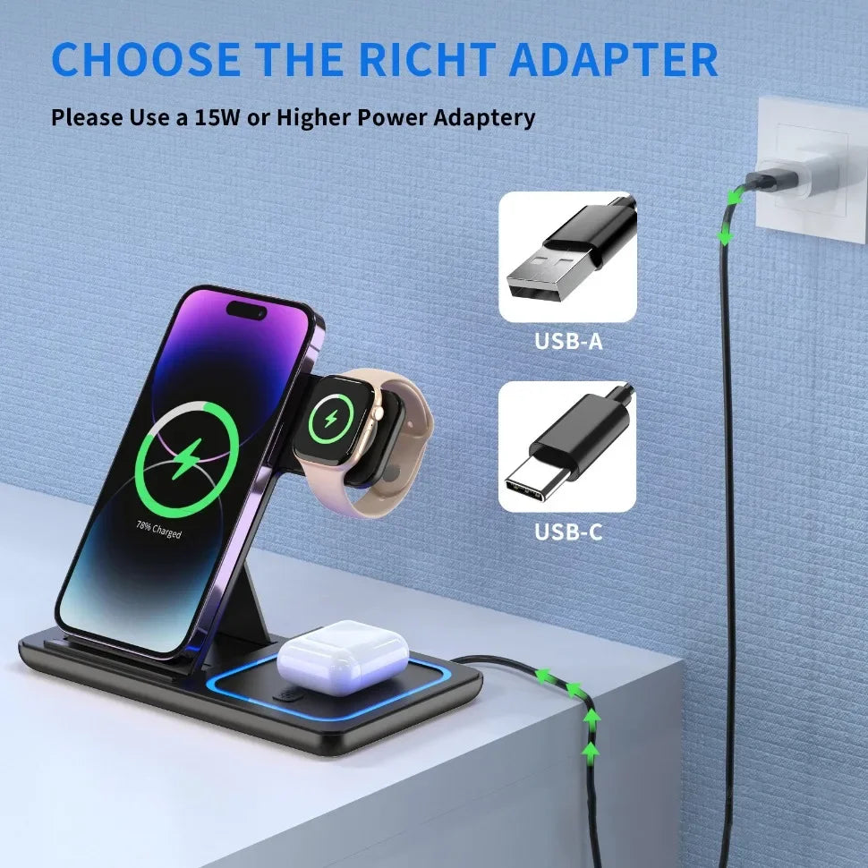 Gadgit Co™ 3-in-1 Wireless Charging Station | 15W Fast Charge, Qi Certified