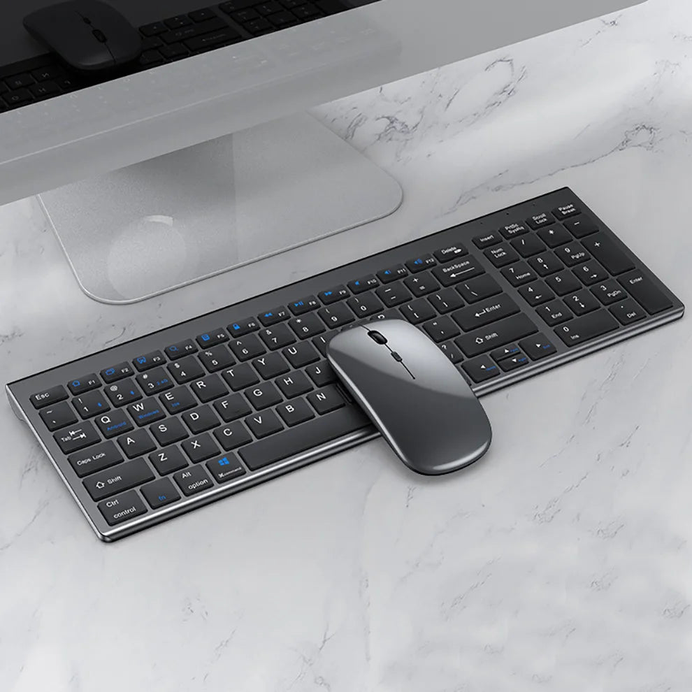 Gadgit Co™ – Slim Rechargeable Wireless Keyboard & Mouse Combo | 4-Device | Multi-Language
