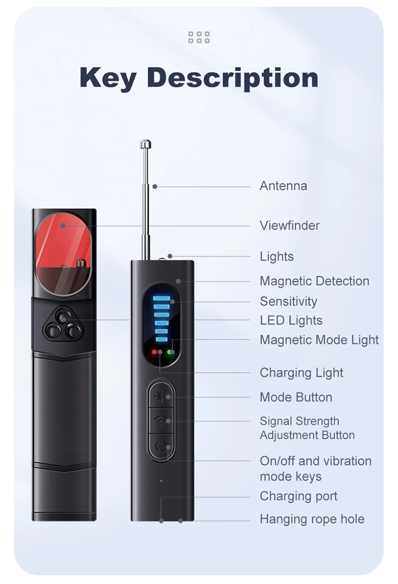 Gadgit Co T18 Multi-Function Anti-Spy Detector Pen | RF, Magnetic, Laser & Vibration