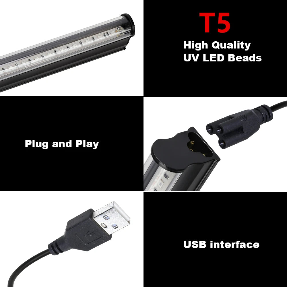 Gadgit Co UV Blacklight Tube | 395nm, 6W USB, T5 or T8 with Magnetic Mount