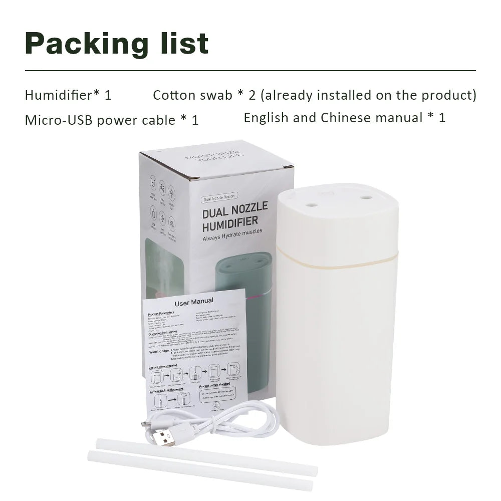 Gadgit Co 600ml Portable USB Cool Mist Humidifier & Aroma Diffuser | Dual Spray, Mood Light