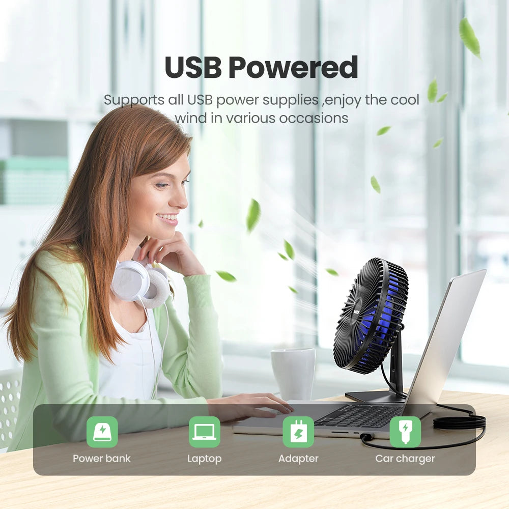 GAIATOP Desk Fan Portable USB Fan 90° Adjustable. Mute 3 Speed Adjustment