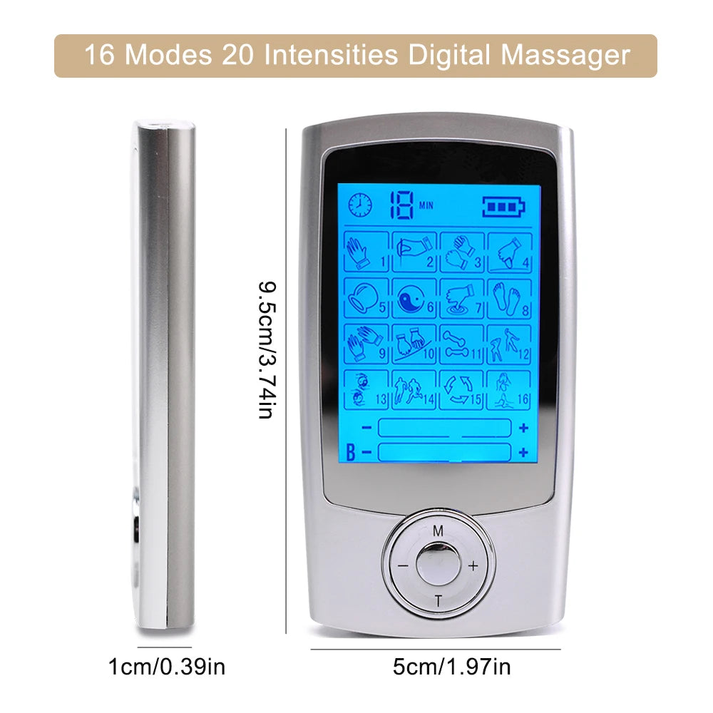USB Charging TENS Machine EMS Muscle Stimulator Dual Channel 16 Mode Electronic Pulse Massager for Pain Relief Body Treatment