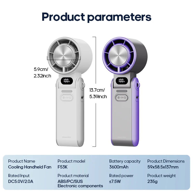 Gadgit Co™ Handheld Fan | Ice-Cool Technology, 100-Speed, 3600mAh, USB Rechargeable