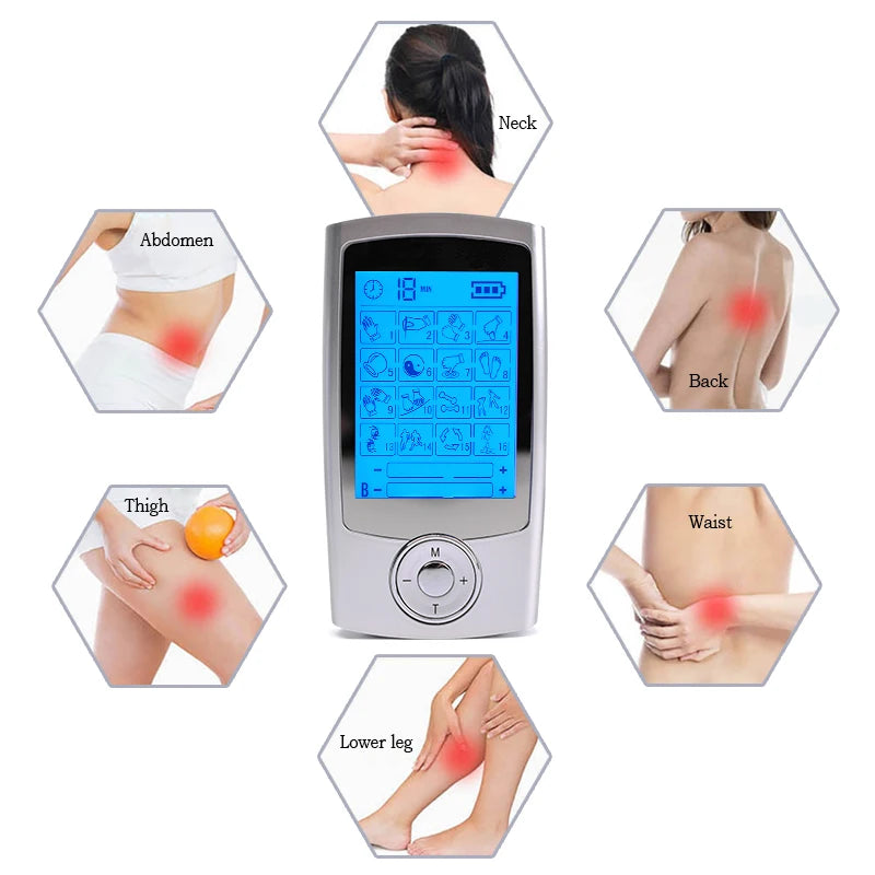 USB Charging TENS Machine EMS Muscle Stimulator Dual Channel 16 Mode Electronic Pulse Massager for Pain Relief Body Treatment